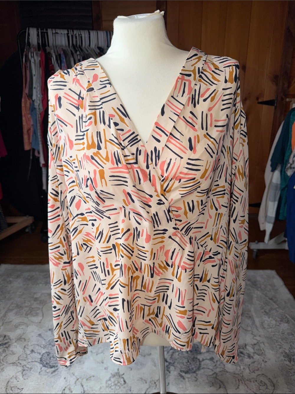 CAbi Peach Multi Wrap-Front Blouse